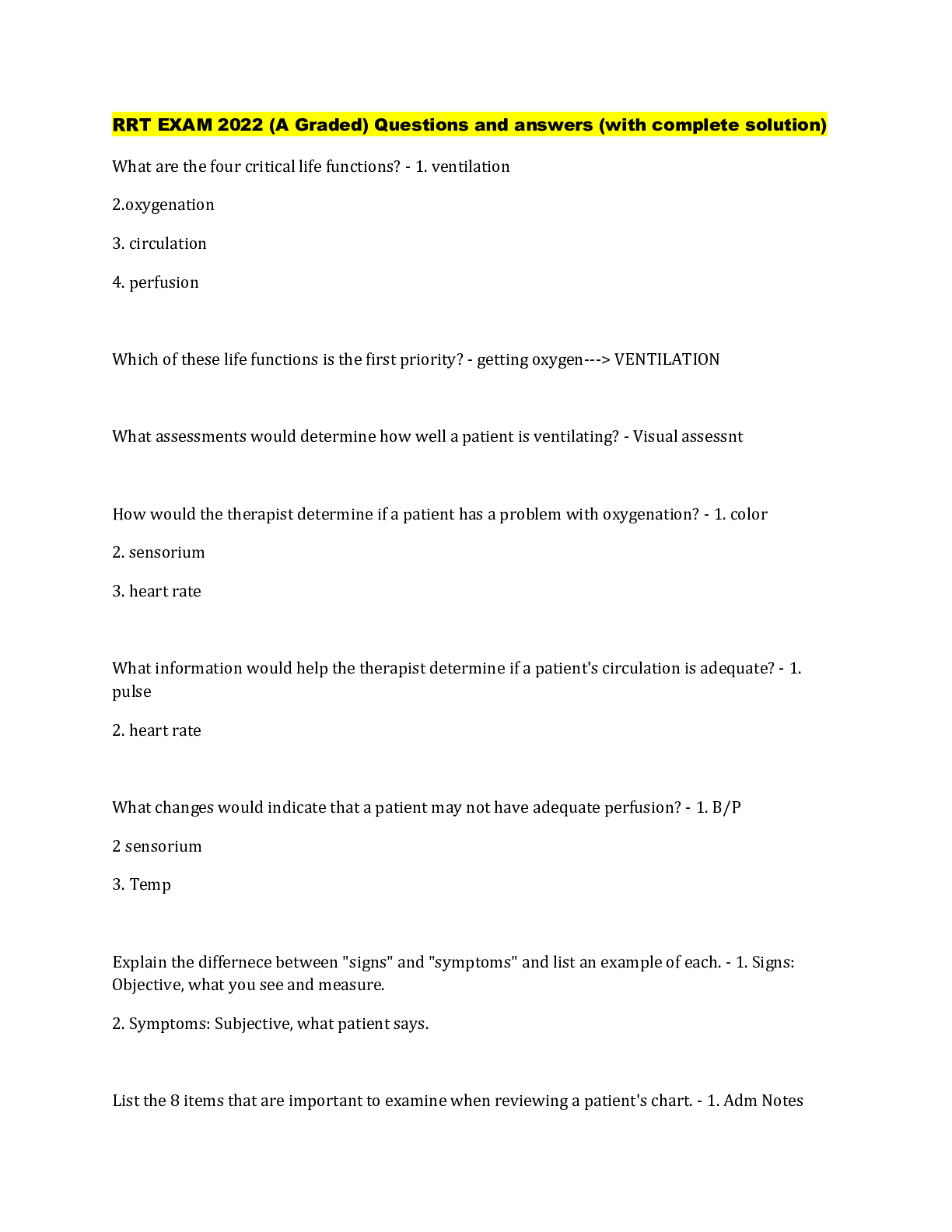 Preview image for RRT EXAM 2022 (A Graded) Questions and answers (with complete solution)